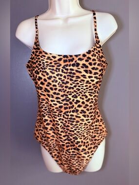 Leopard Print One Piece Swimsuit XL Adjustable Straps High Cut Sexy Chic Pool